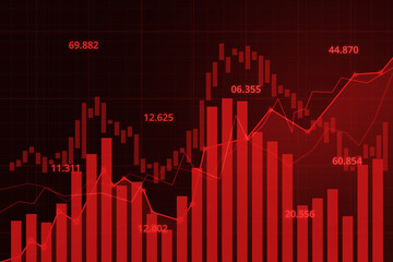 Stock market crash economic graph with diagrams, business and financial concepts and reports, abstract red technology communication concept and forex trading