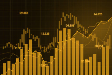 Stock market crash economic graph with diagrams, business and financial concepts and reports, abstract yellow technology communication concept and forex trading