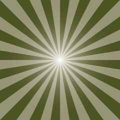 Dark Green sunburst recto backdrop. Rectangular sun rays background. Strips vector illustration. Army green sunbeam background design for various purposes.