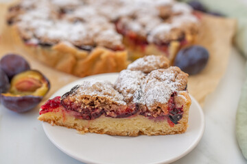 home made vanilla almond tarte with plums