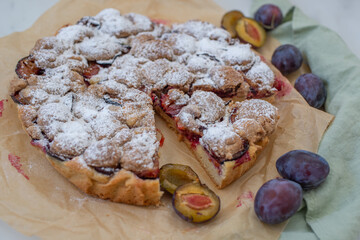 home made vanilla almond tarte with plums