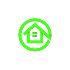 Abstract vector real estate logo template. Green home icon. Stock illustration.