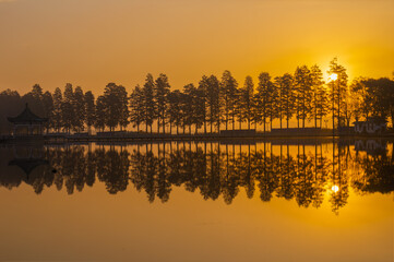 Fototapeta premium Hubei Wuhan East Lake Scenic Area Late Autumn Scenery