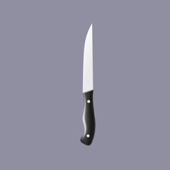 Kitchen knife with black handle template realistic vector illustration isolated.