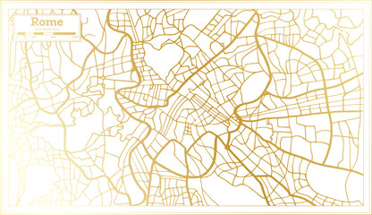 Rome Italy City Map in Retro Style in Golden Color. Outline Map.