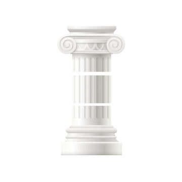 White Ionic order Greek column isolated on white background.