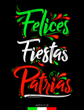 Felices Fiestas Patrias, Happy National Holidays spanish text, Mexican theme patriotic celebration.