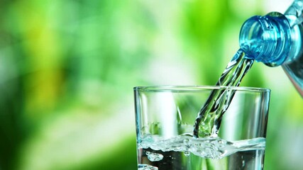 Super slow motion of pouring water from bottle into glass. Filmed at 1000 fps. - Powered by Adobe