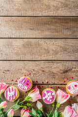 Happy moms day background with cupcakes