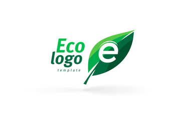 Eco logo green leaf silhouette