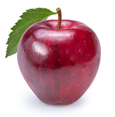 Red apple with leaf isolated on white background, Red apple on white background With clipping path.