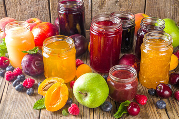 Assortment of berries and fruits jams