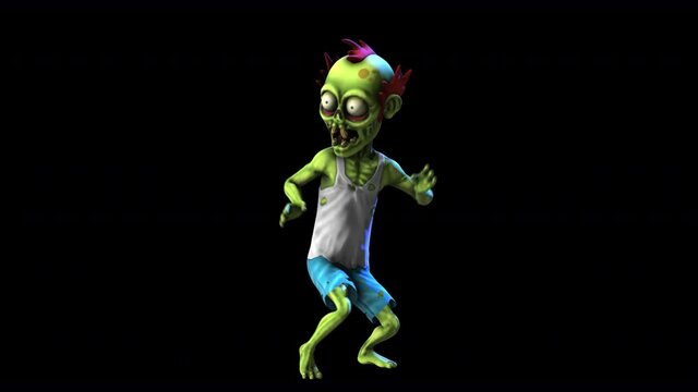 Seamless animation of a zombie dancing twist isolated with alpha channel. Funny cartoon character for Halloween background.