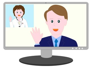 オンラインで女性医師から診察を受ける患者。