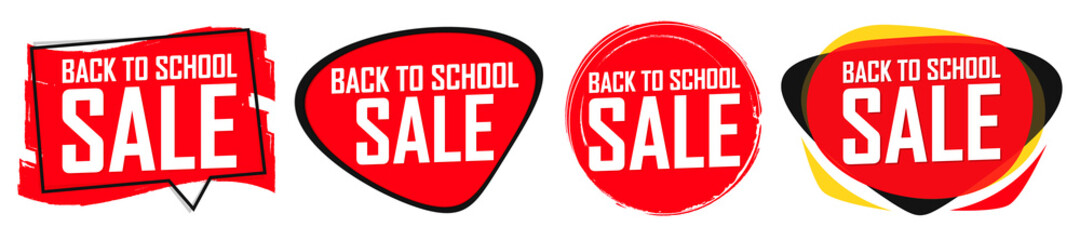 Back to School Sale set speech bubble banners, discount tags design template, vector illustration