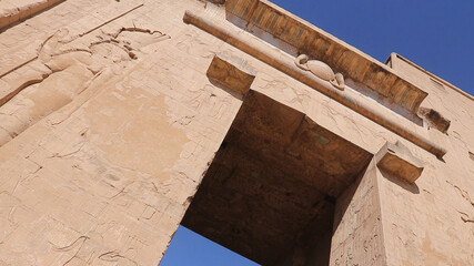 The main entrance of Edfu Temple showing the first pylon.  