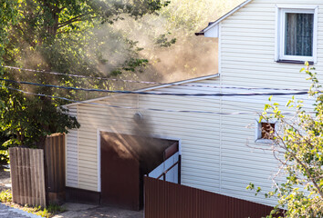 A fire in a house in a village