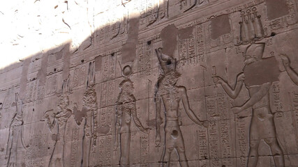 Reliefs on the walls of the Temple of Edfu, Egypt.
