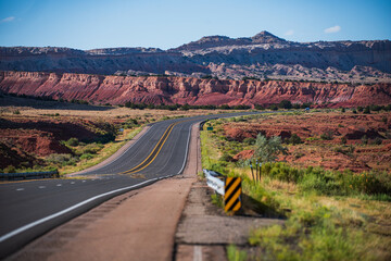 Panoramic picture of a scenic road, USA.