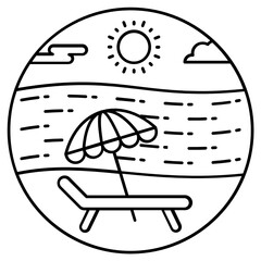 
A deck chair along seashore with sunshine depicting sunbath icon
