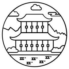 
A tiered tower with multiple eaves, pagoda icon

