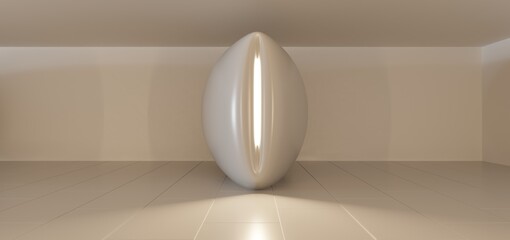 Abstract architectural minimalistic background. Contemporary showroom. Modern white exhibition tunnel. Empty gallery. Backlight. 3D illustration and rendering.