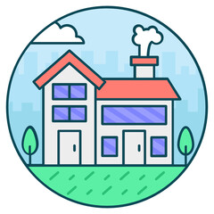 
A primary building in a rural area, townhouse icon
