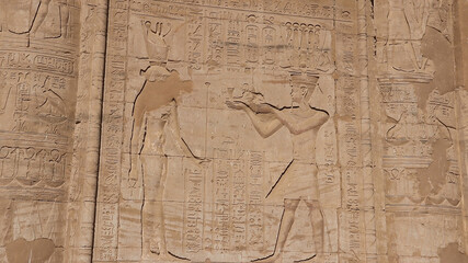 Reliefs on the walls of the Temple of Edfu. 