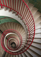 spiral staircase  with red railing