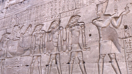 Reliefs on the walls of the Temple of Edfu. 
