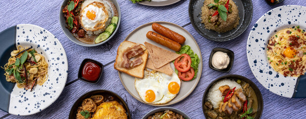 Thai Food Mixed Meals, with American Breakfasts 