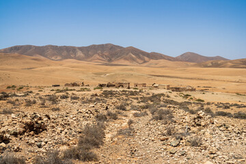 A desert landscape somewhere in the central part of the Fuerteventura island. Canary Islands. Spain.