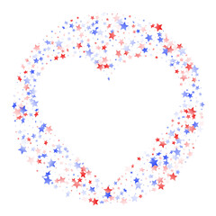 Flying red blue white star sparkles on white vector american patriotic background.