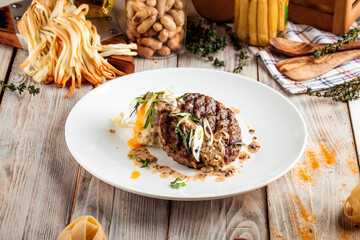Gourmet grilled cutlet with mushroom sauce