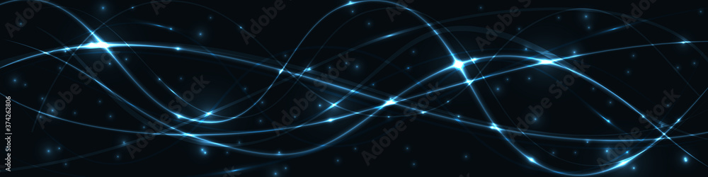 Poster Dark wide technology abstract background. Dark abstract hi-tech background with turquoise translucent luminous lines and highlights. Modern Interface concept. Vector illustration EPS10.