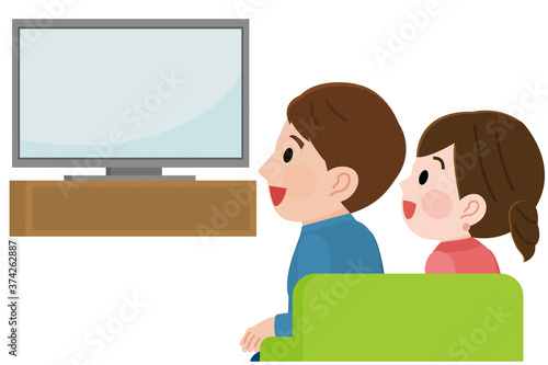 テレビ画面を見て笑う男女 イラスト Wall Mural Wallpaper Murals こけ田