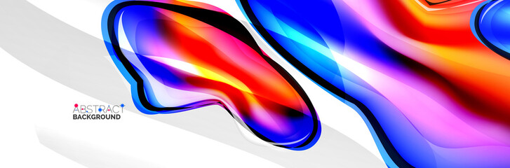 Vector abstract background, flowing liquid style bubble with metallic, color quicksilver chrome texture and color glow effects