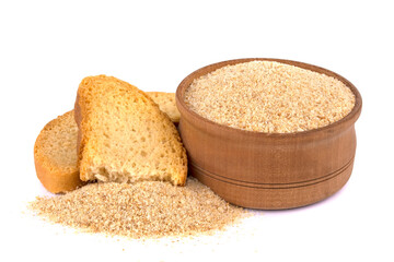Bowl with breadcrumbs isolated on white