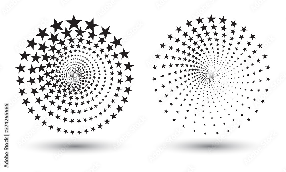 Poster modern abstract background. halftone stars in circle form. round logo. vector dotted frame. design e
