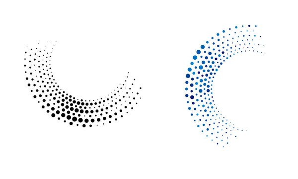 Halftone dots in circle form. Rounded logo or icon. Vector dotted frame as design element
