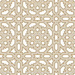 Seamless arabic geometric ornament in brown color.Fine and average lines.