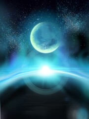 starry space background with blue planet