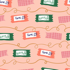 seamless floral pattern hand-drawn cute washi tape. Perfect for apparel,fabric, textile, decoration,wrapping paper.