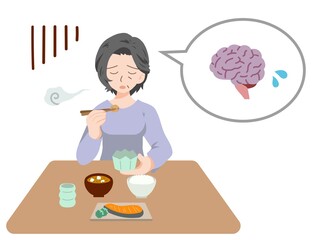 脳の病気で食欲がない高齢者のイラスト Wall Mural Wallpaper Murals Sayukichi