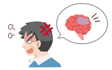 認知症で怒りっぽくなってしまった中年男性の脳のイラスト