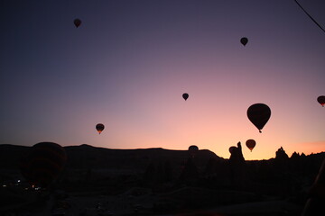 hot air balloon at sunset