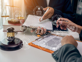 Male lawyer or judge consult having team meeting with client, Law and Legal services concept