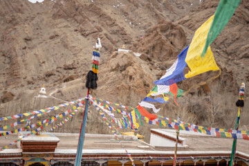 Inside of Hemis temple monastery ,Big and Large temple in Leh Ladakh , India with rock mountain...