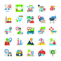 Flat Icons Of Travelling 