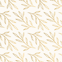 Fototapeta na wymiar Golden leaves pattern. Nature motif. Botanical ornament. Vector illustration.